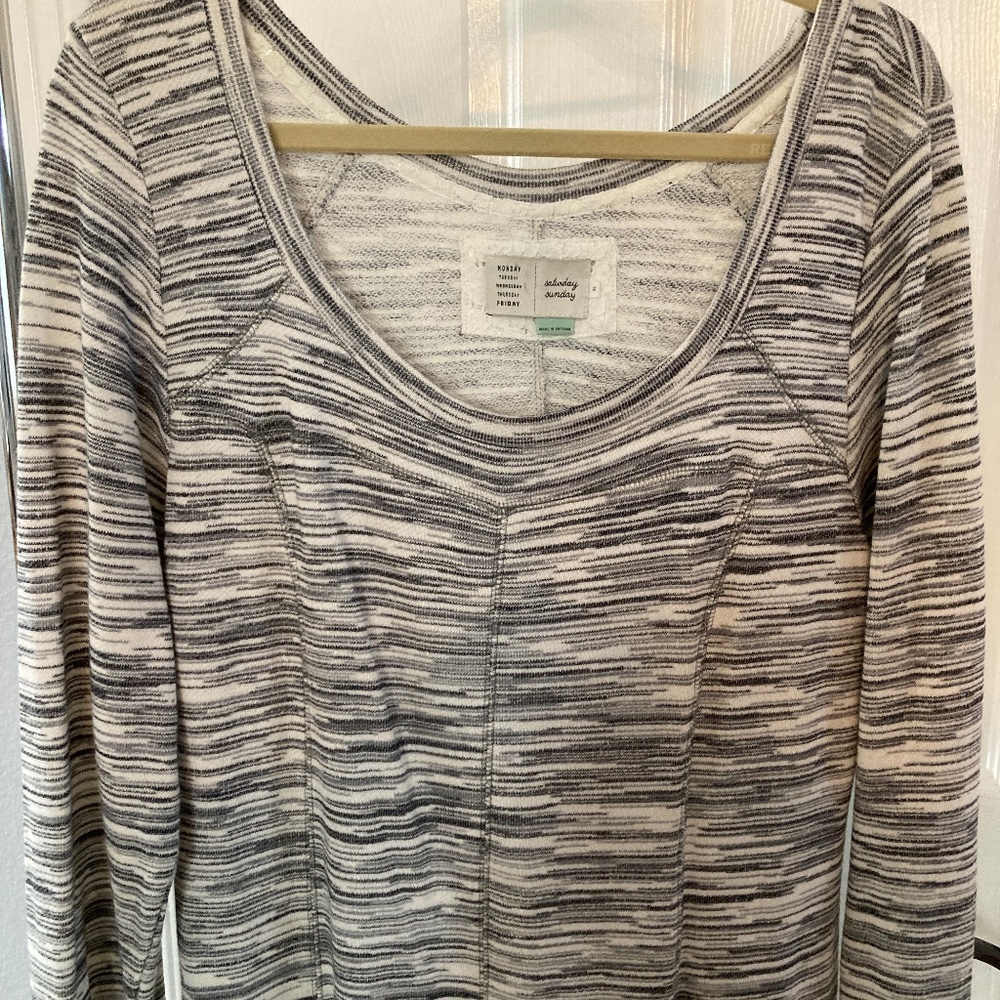 Anthropologie Saturday Sunday Long Sleeve T-Shirt Dress White Grey XL - Picture 6 of 7